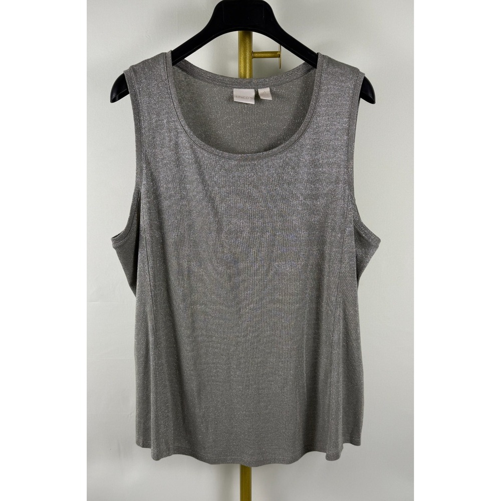 Chico's 4‎ XL Silver Metallic Sleeveless Tank Top Shimmer Stretch Scoop Neck